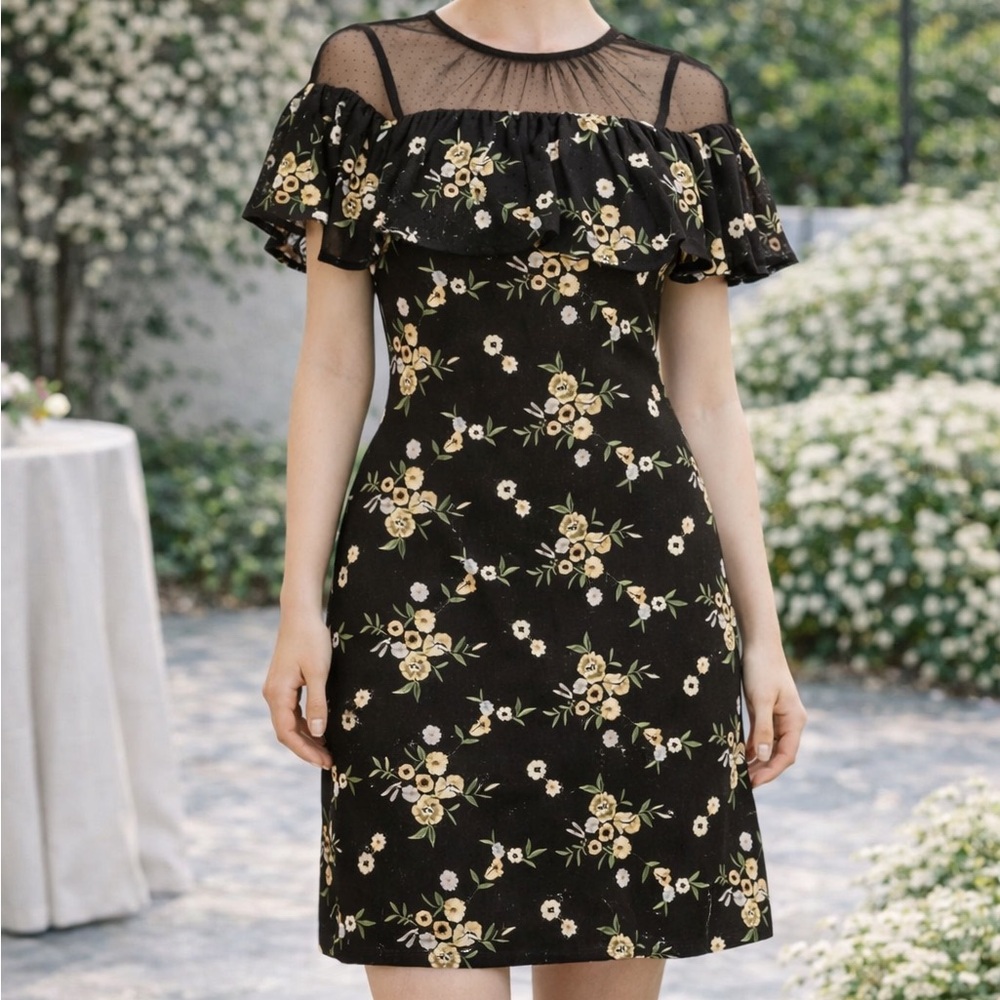 Anthropologie Donna Morgan Floral‎ Lace Off-Shoulder Mini Dress Size 10